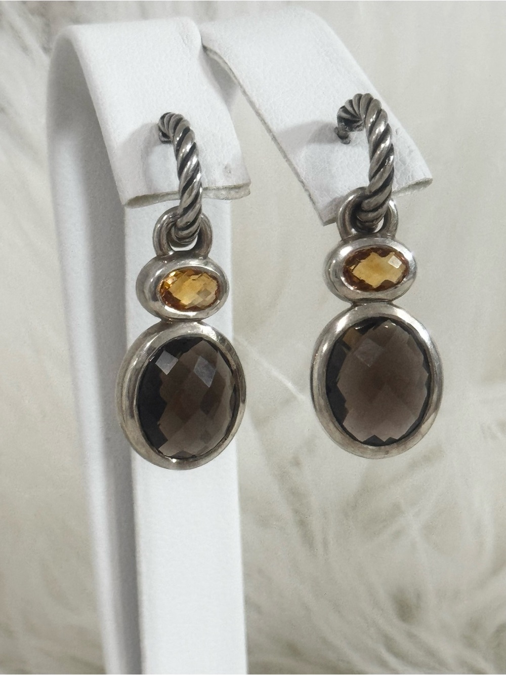 David Yurman Renaissance .925 Smoky Quartz and Citrine Drop Earrings